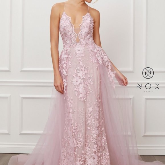 NEW BLUSH PROM FORMAL Lace and Beads Embroidered Mermaid Gown DRESSNXF485